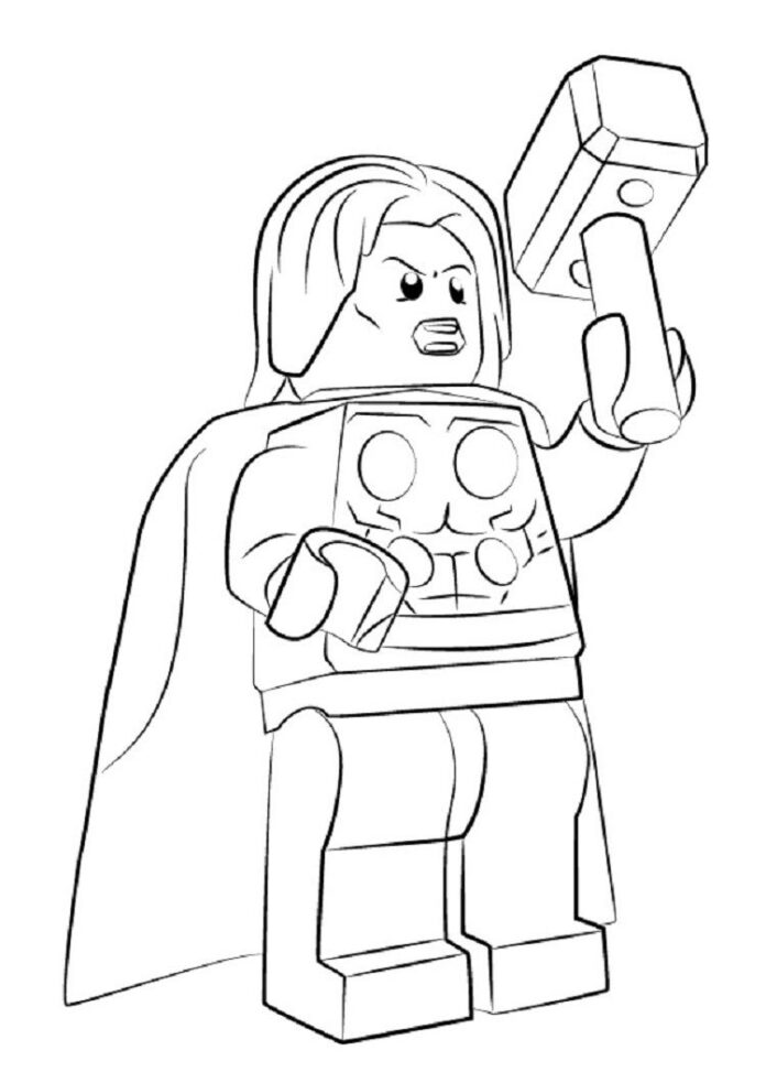 Thor character coloring book made of lego bricks