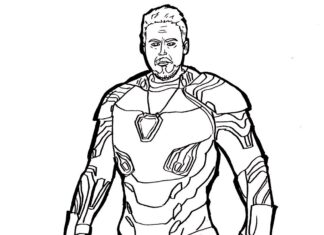 Farvelægningsbog med Tony Stark-karakterer til udskrivning