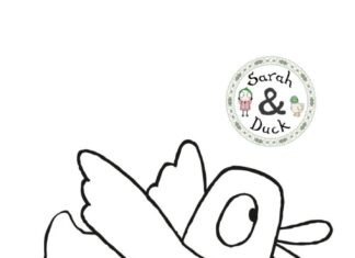 Libro para colorear del personaje de cuento Sarah y Duck