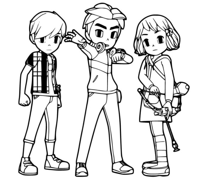 Színezőkönyv karakterek Ryan, Dylan és Dolly a Tobot-tól