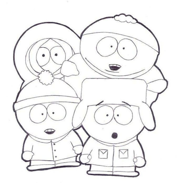Libro para colorear de los personajes de South Park para niños para imprimir