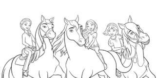 Livro de colorir personagens do Spirit Riding Free