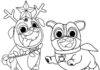 Nyomtatható színezőkönyv Bingo és Rolly rajzfilmfigurákról akcióban gyerekeknek