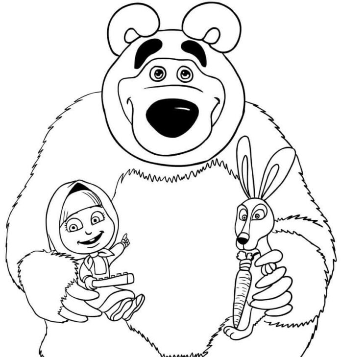 Masha and the Bear cartoon characters coloring book to print and online