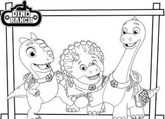 Farvelægningsbog til udskrivning Dino Ranch eventyrfigurer