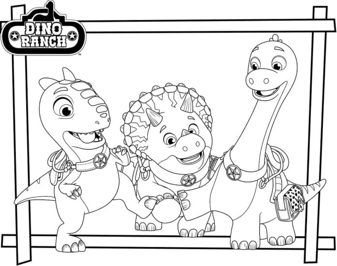 Livro colorido imprimível Dino Ranch personagens de contos de fadas