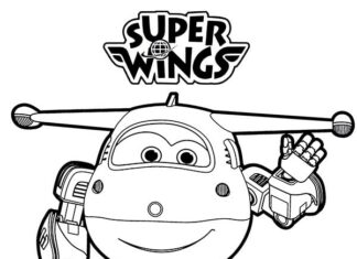 Värityskirja Tutustu Super Wings -sarjakuvan hahmoihin.