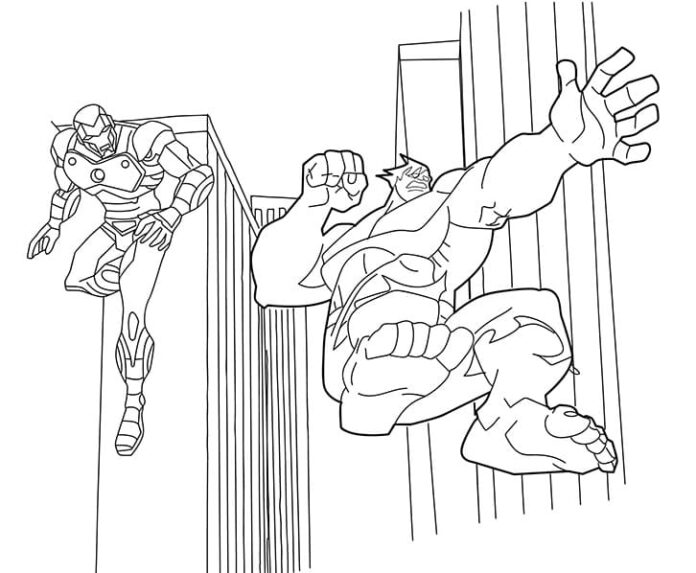 Omalovánky k vytisknutí Přátelé Iron Mana a Hulka