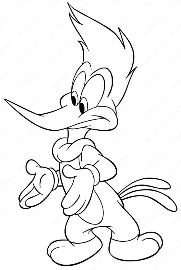 Woody Woodpecker kreslený pták omalovánky pro děti k vytisknutí