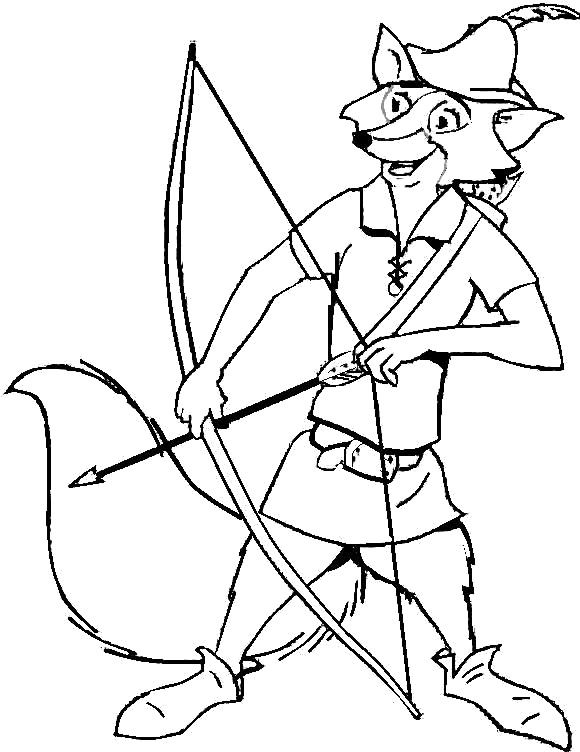 Druckfähiges Malbuch Robin Hood schießt einen Bogen
