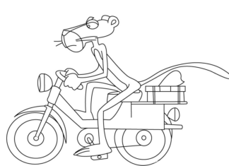 Livro para colorir a motocicleta Pantera Cor-de-Rosa imprimível