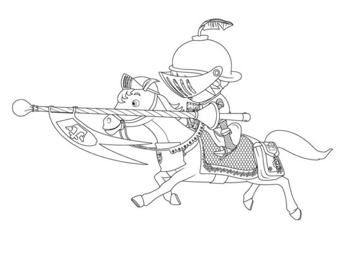 Printable coloring book Knight on horseback in armor with lance