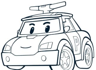 Coloring book Police car from cartoon for boys printable