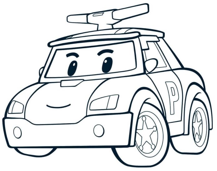 Coloring book Police car from cartoon for boys printable