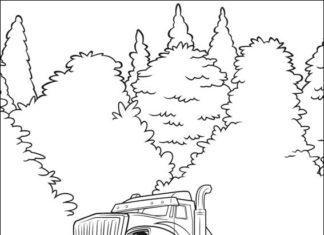 Coloring Book Scene from the Blaze and Crusher cartoon