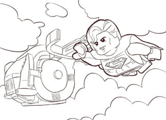 Kolorowanka Superman w chmurach ludzik lego