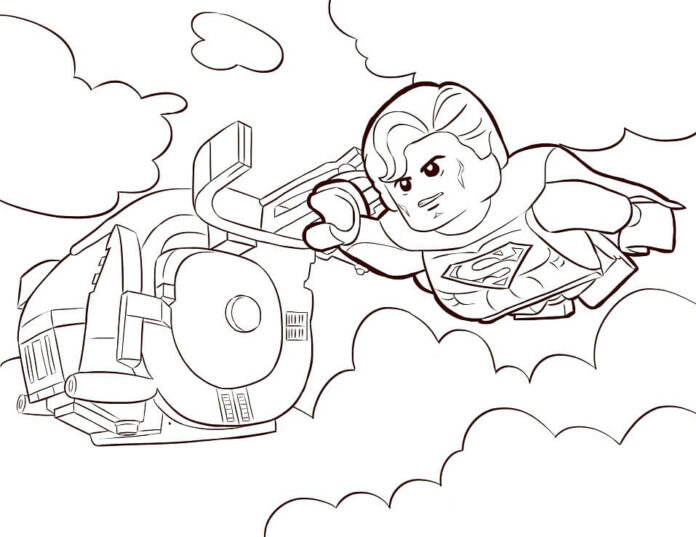 Superman malebog i skyerne lego mand
