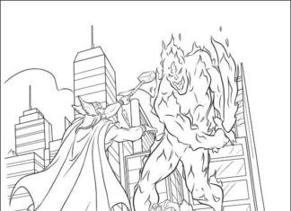 Livro colorido Thor luta na cidade para imprimir
