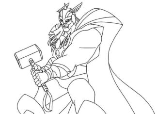 Kreslená omaľovánka Thor na vytlačenie