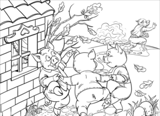 Livre à colorier Les trois petits cochons du conte de fées pour enfants