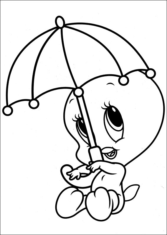 Omaľovánka Tweety s dáždnikom