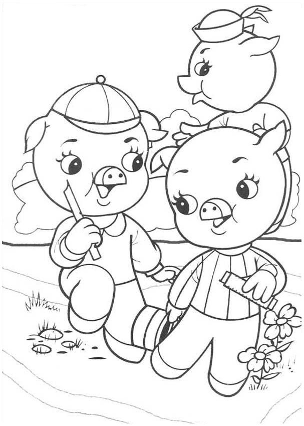 Coloring Book Merry and Funny The Three Little Pigs