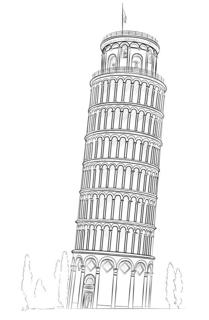Druckfähiges Malbuch Turm von Pisa