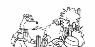 Coloring book Wolf destroys pigs' house