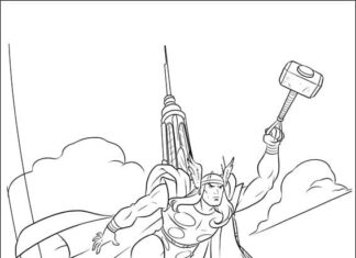 Warrior Thor coloring book in the city