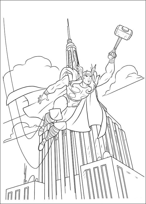 Livre à colorier Warrior Thor dans la ville