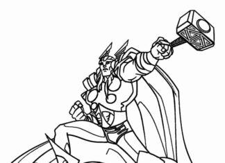 Omaľovánka Bojovník Thor s kladivom