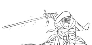 Kylo Ren meč bojovník omaľovánky na tlač