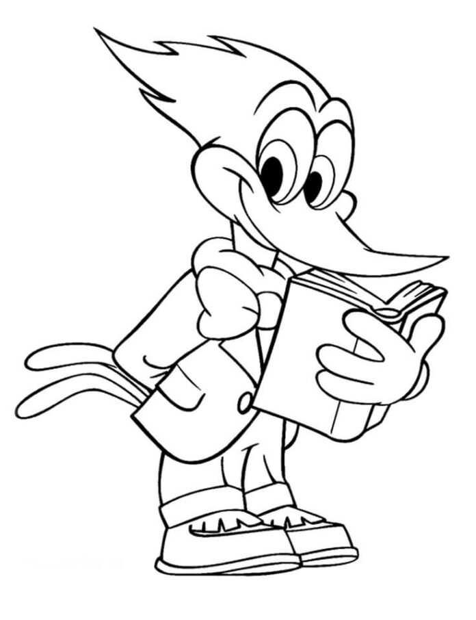 Leitura do livro de colorir Woody Woodpecker
