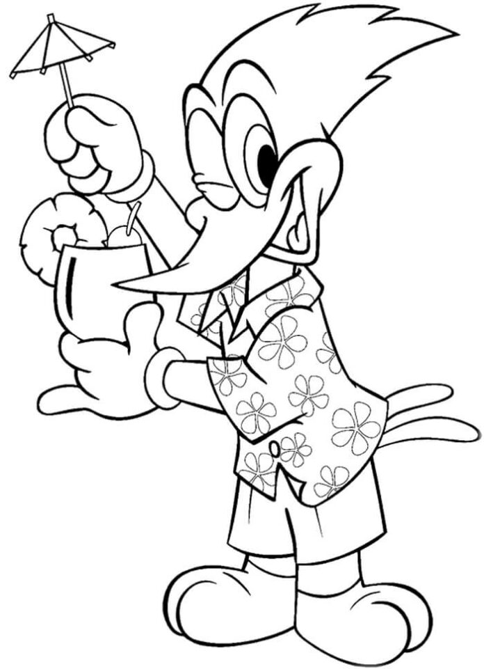 Woody Woodpecker coloring book on the beach