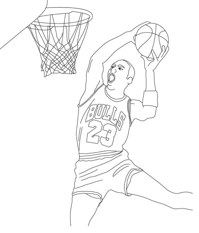 Livre de coloriage Basketball dunk Michael Jordan 23 number