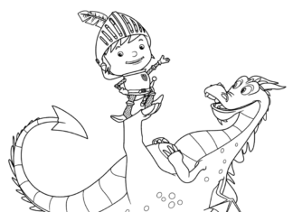 Livro para colorir Jogando dragão com Mike o cavaleiro