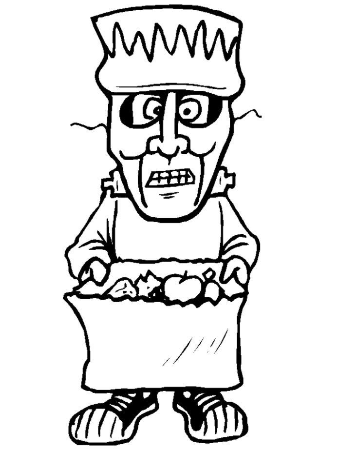 coloring book character with box from frankenstein fairy tale