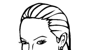 Printable coloring page of Angelina Jolie in a beautiful hairstyle