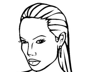 Farvelægningsbog til udskrivning af Angelina Jolie i en smuk frisure
