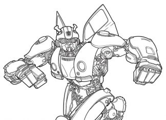 Hoja para colorear de Bumblebee el robot de los transformers para niños