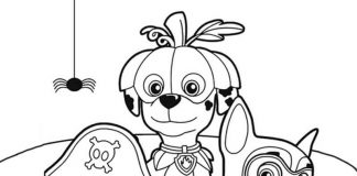 Färgblad som kan skrivas ut av Chase och hans vänner från Halloween Paw Patrol