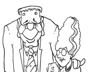 Coloring book Frankenstein with his family