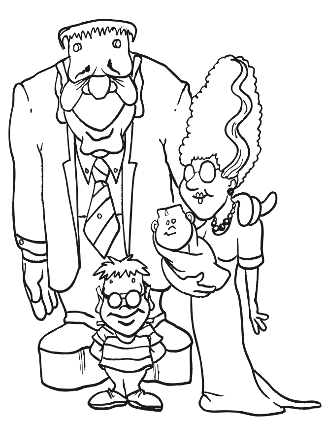 Folha de coloração Frankenstein com sua família