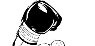 Coloring page of Mike Tyson wearing gloves