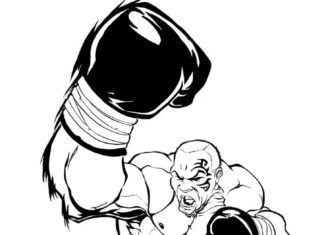 Coloring page of Mike Tyson wearing gloves