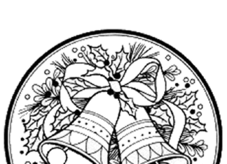 Coloring page Christmas wreath with druu bell for children