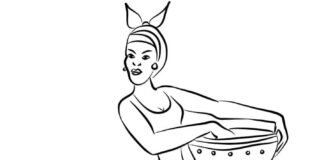 coloring page African woman with a bowl