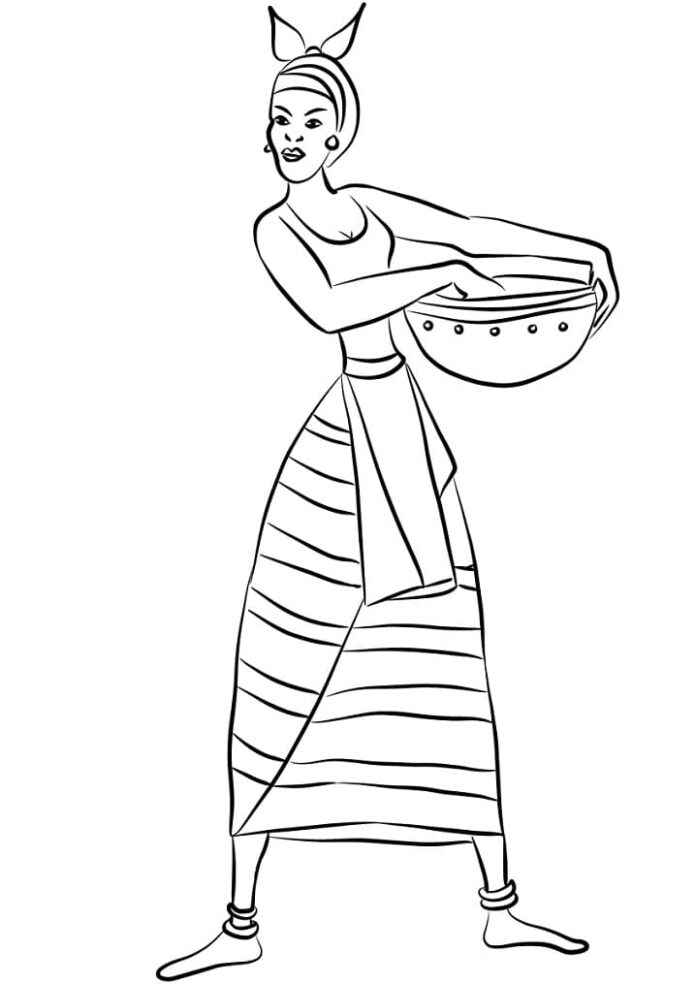 coloring page African woman with a bowl