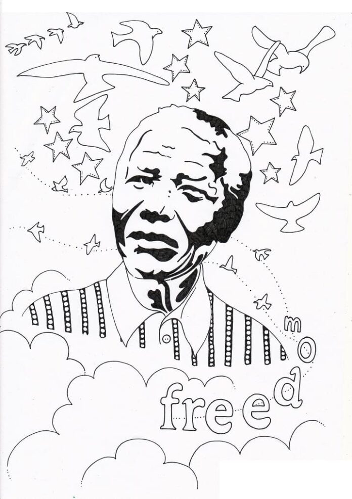 folha colorida imprimível do político africano Nelson Mandela