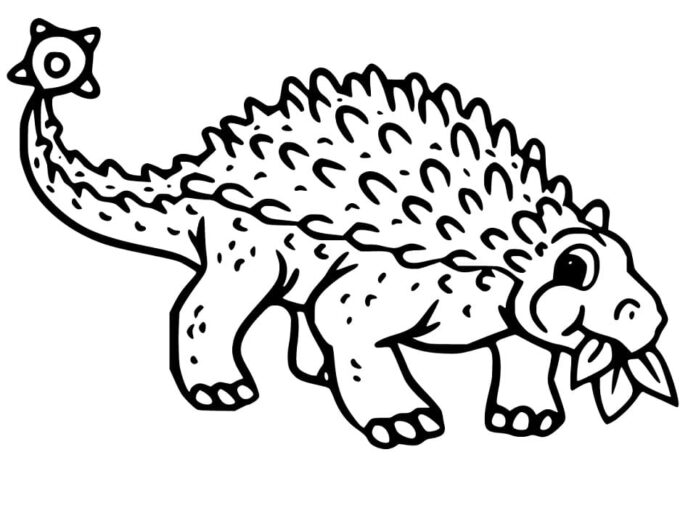 livre à colorier d'ankylosaurus mangeant des feuilles